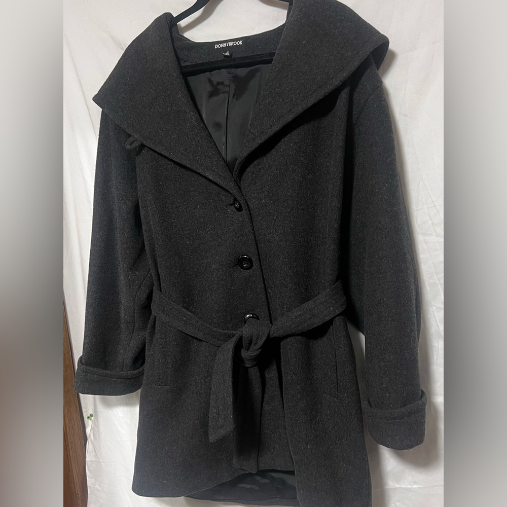 Vintage Donny Brook 100% Wool Pea Coat Trench Belted w/ Hood Winter Classic - Picture 3 of 8